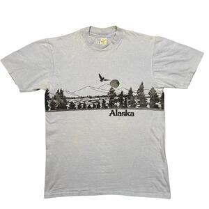 Sunstrokes Alaska Vintage 80s Blue Graphic Print T-Shirt Mens Size Medium